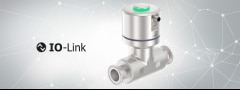 FLOWave S mit IO-Link-Logo auf grauem Hintergrund